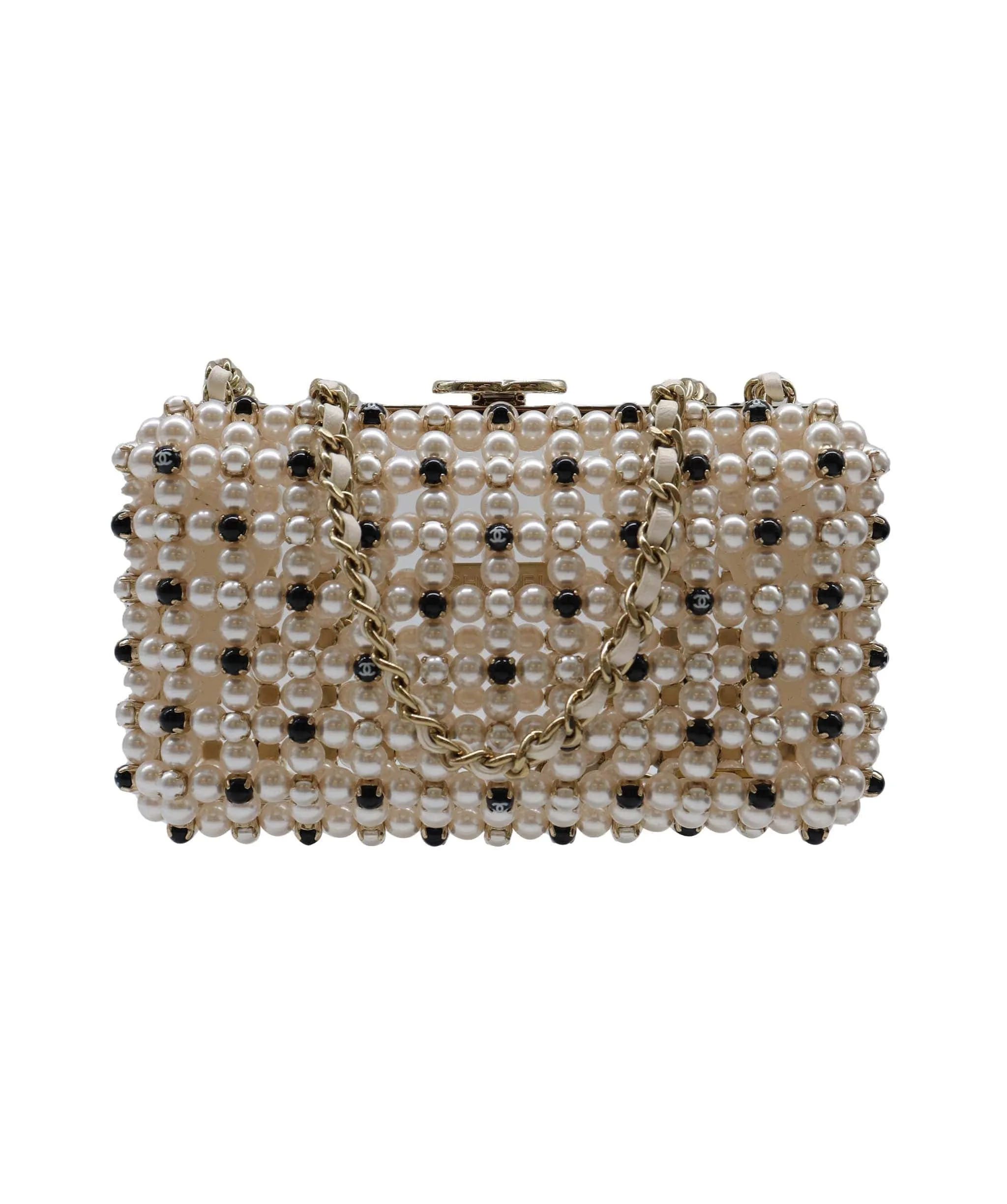 Chanel Caged Pearl Minaudiere Black White - DXBS2525