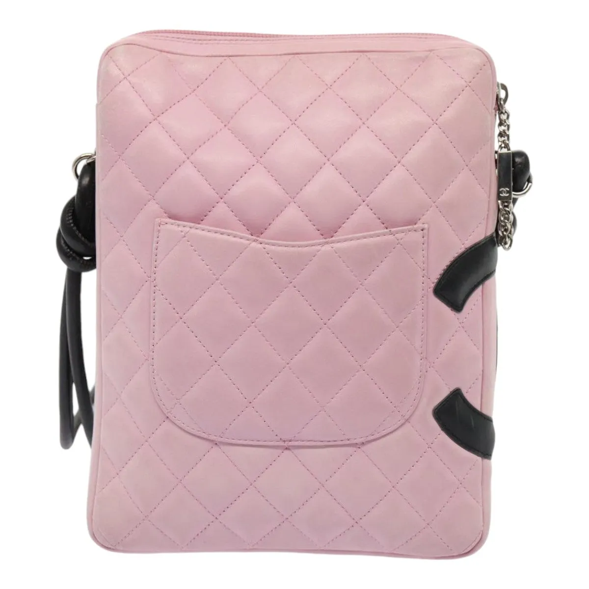 CHANEL Cambon Line Shoulder Bag Leather Pink Black CC Auth mr414