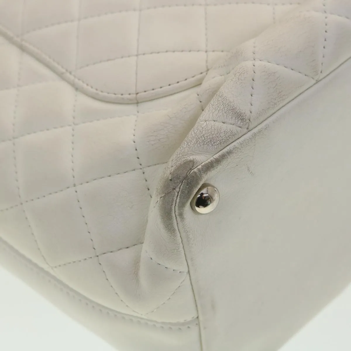 Chanel Cambon Line Tote Bag Lamb Skin White CC  am3907