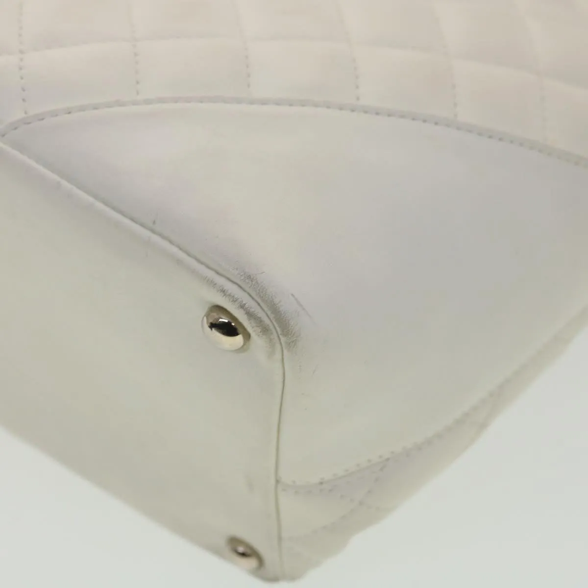 Chanel Cambon Line Tote Bag Lamb Skin White CC  am3907