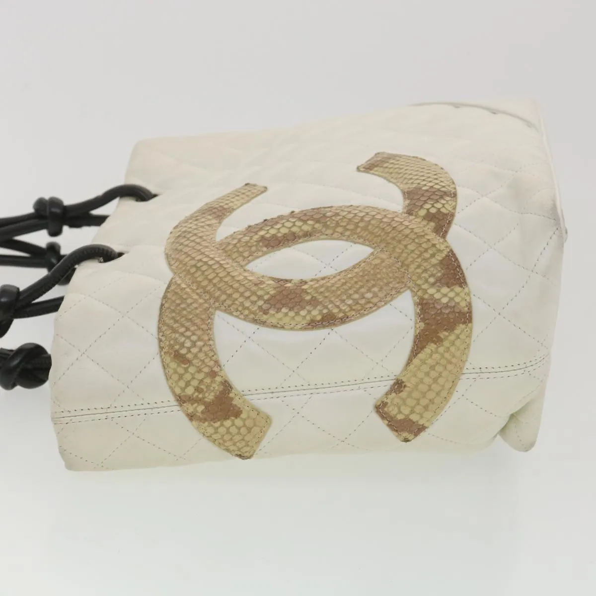 Chanel Cambon Line Tote Bag Lamb Skin White CC  am3907