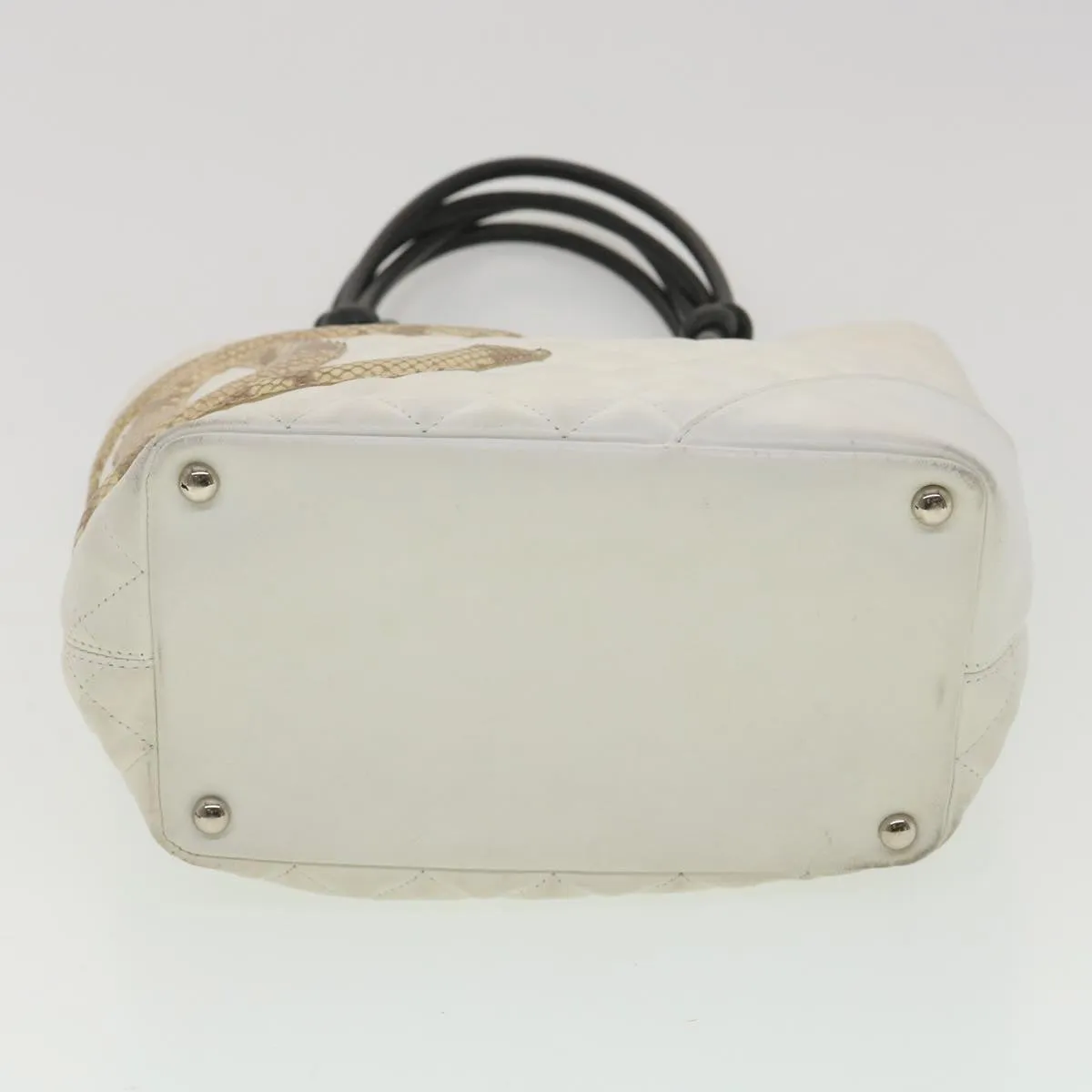 Chanel Cambon Line Tote Bag Lamb Skin White CC  am3907