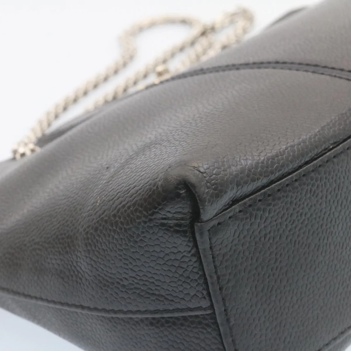 CHANEL Caviar Skin Chain Shoulder Bag Leather Black CC  28395A