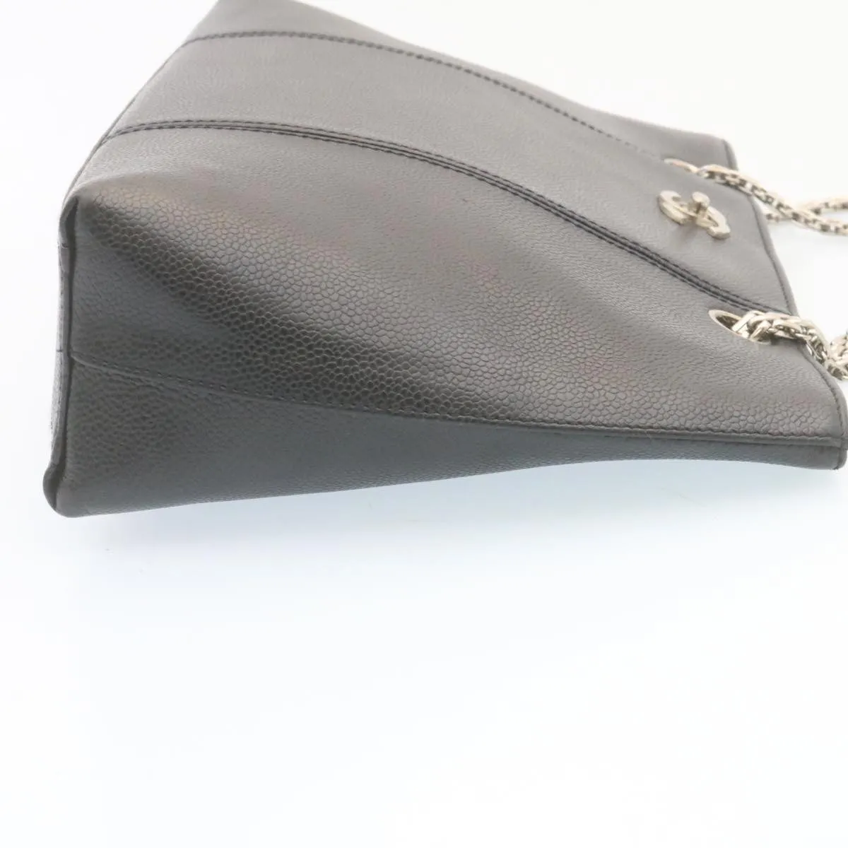 CHANEL Caviar Skin Chain Shoulder Bag Leather Black CC  28395A