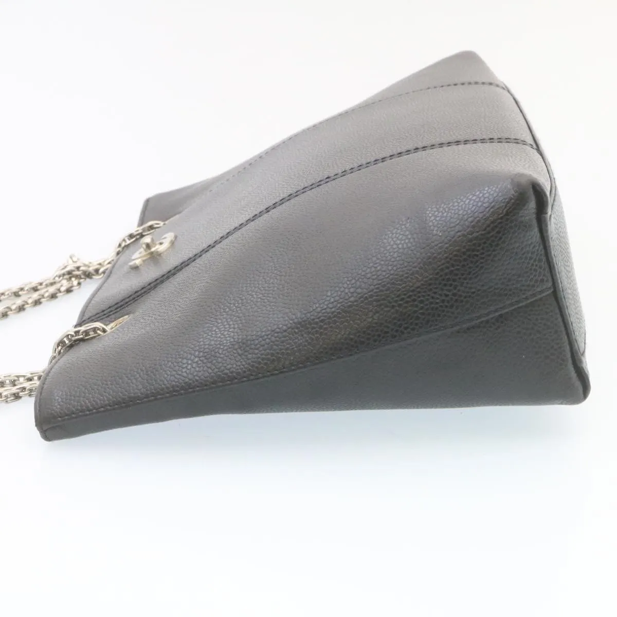 CHANEL Caviar Skin Chain Shoulder Bag Leather Black CC  28395A