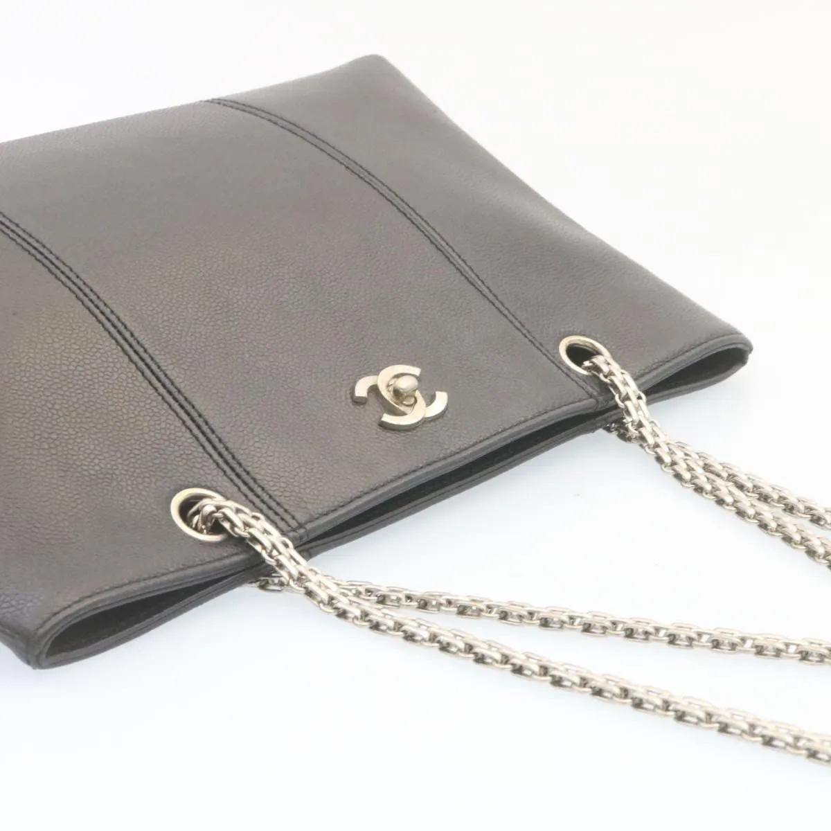 CHANEL Caviar Skin Chain Shoulder Bag Leather Black CC  28395A