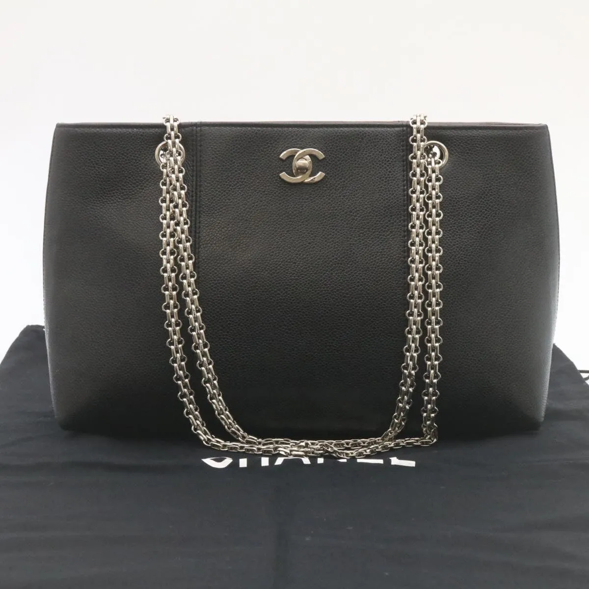 CHANEL Caviar Skin Chain Shoulder Bag Leather Black CC  28395A