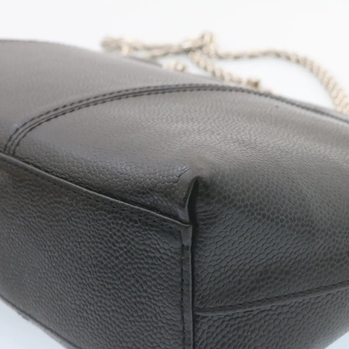 CHANEL Caviar Skin Chain Shoulder Bag Leather Black CC  28395A