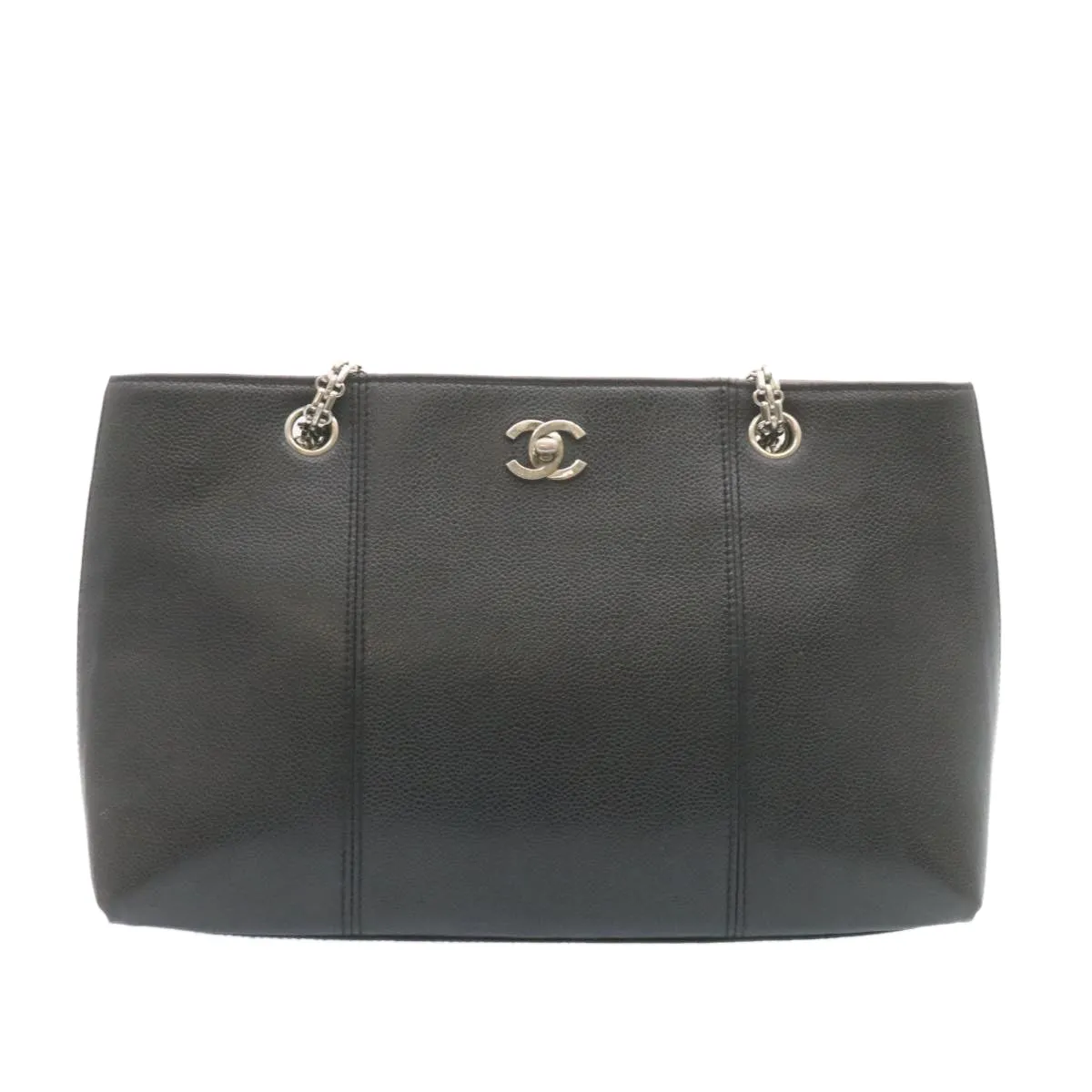 CHANEL Caviar Skin Chain Shoulder Bag Leather Black CC  28395A