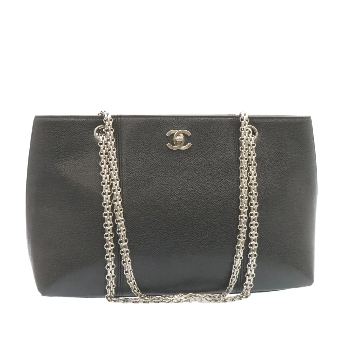 CHANEL Caviar Skin Chain Shoulder Bag Leather Black CC  28395A