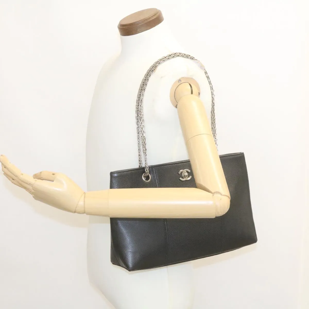 CHANEL Caviar Skin Chain Shoulder Bag Leather Black CC  28395A