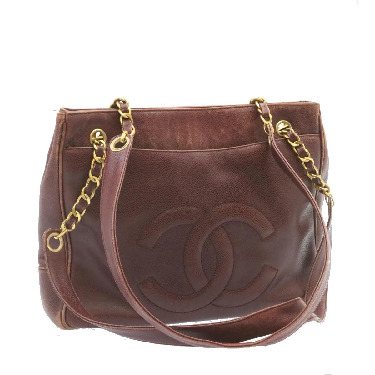 CHANEL Caviar Skin Turn Lock Chain Shoulder Bag Bordeaux CC  24807A