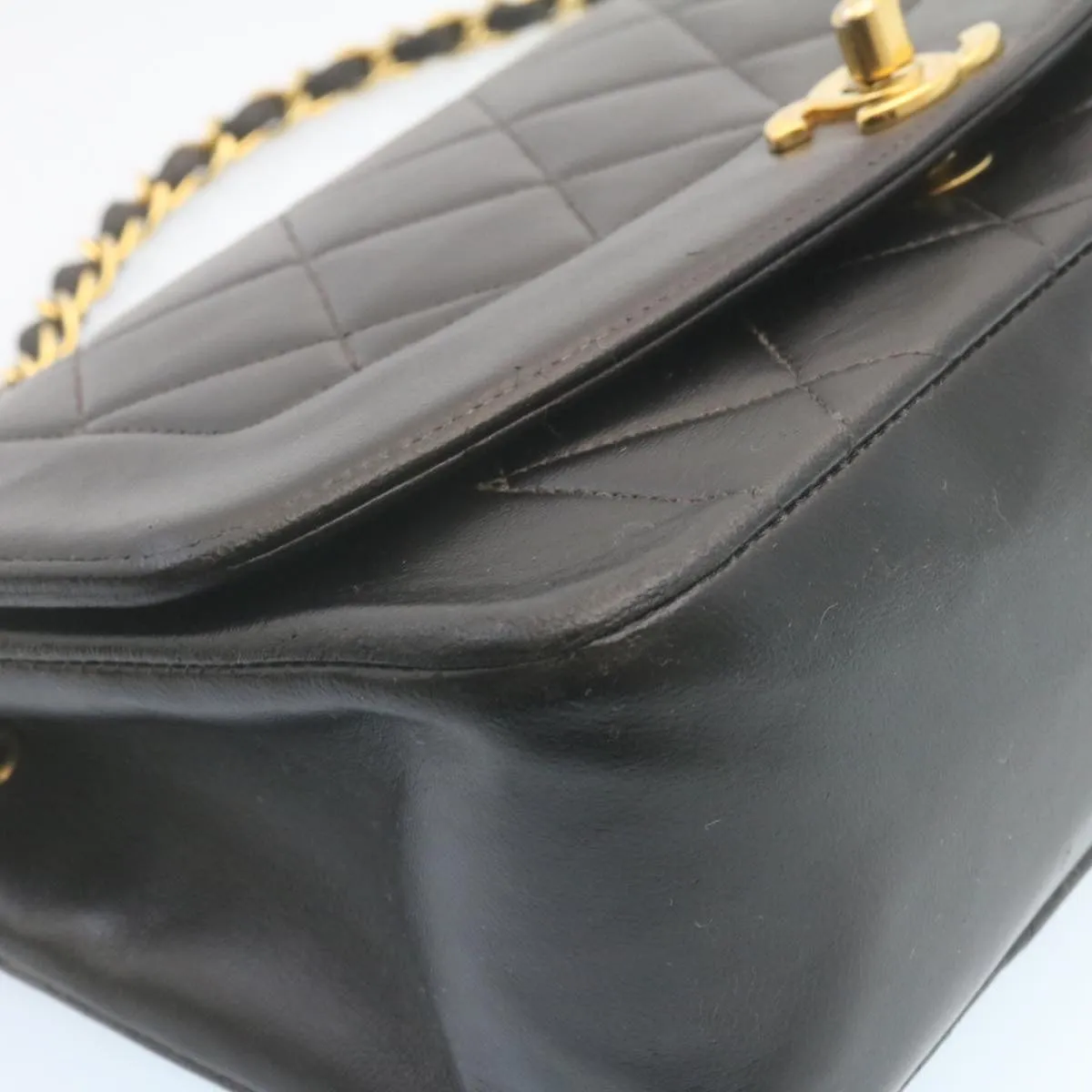 Chanel Chain Turn Lock Diana Matelasse Shoulder Bag Lamb Skin Black  28470A