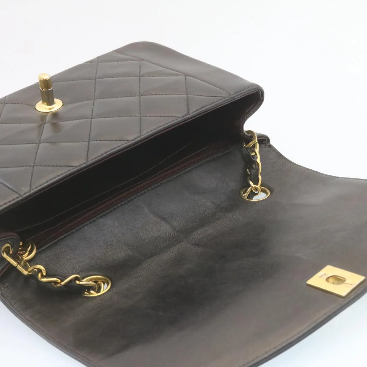 Chanel Chain Turn Lock Diana Matelasse Shoulder Bag Lamb Skin Black  28470A