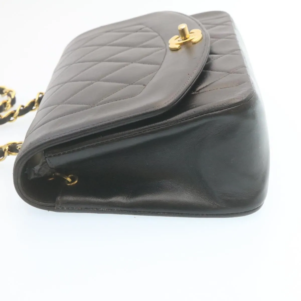 Chanel Chain Turn Lock Diana Matelasse Shoulder Bag Lamb Skin Black  28470A