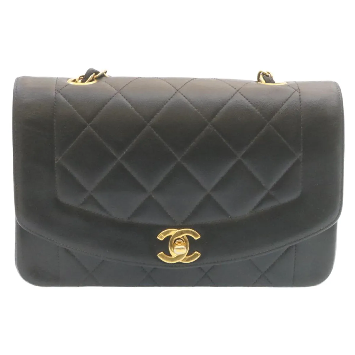Chanel Chain Turn Lock Diana Matelasse Shoulder Bag Lamb Skin Black  28470A