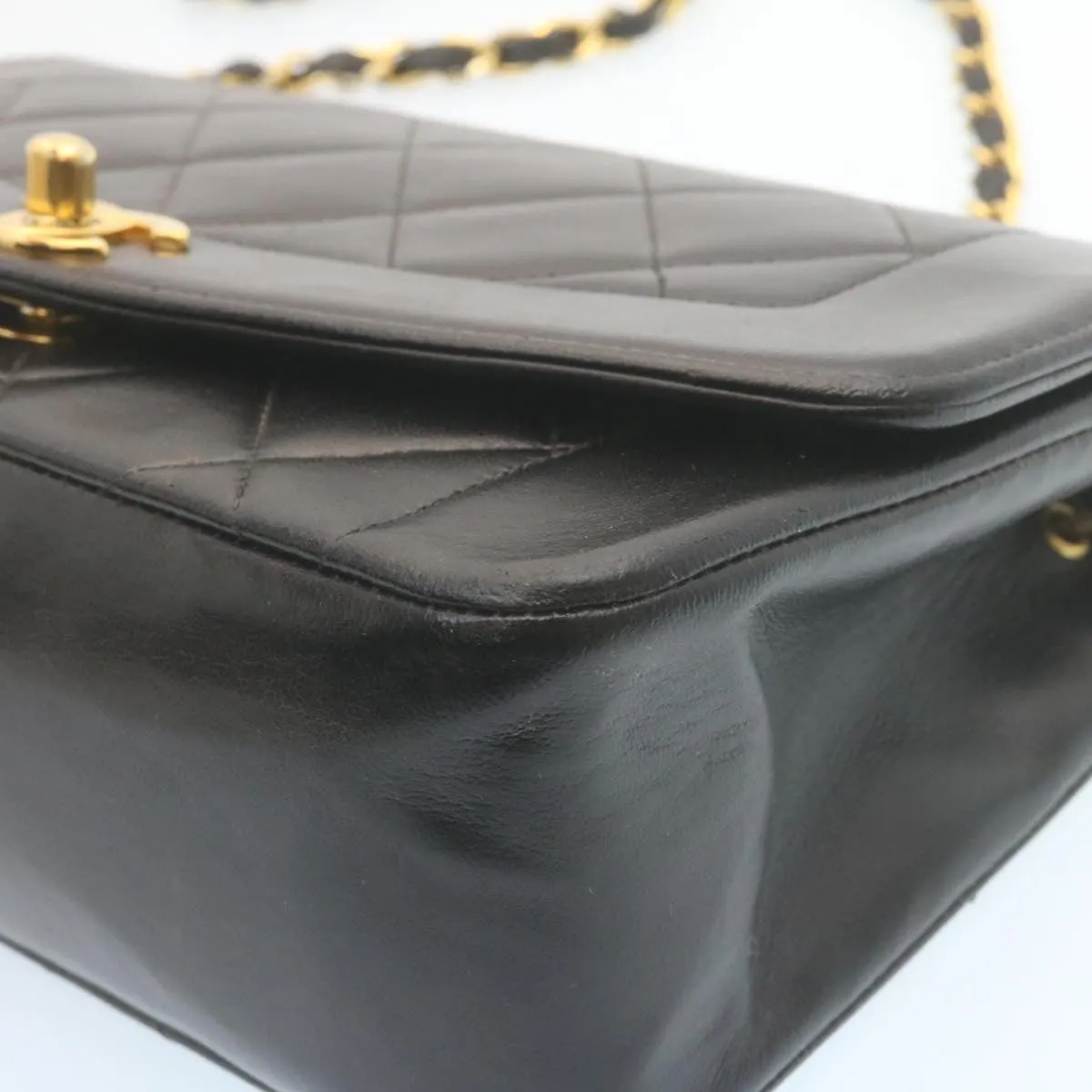Chanel Chain Turn Lock Diana Matelasse Shoulder Bag Lamb Skin Black  28470A