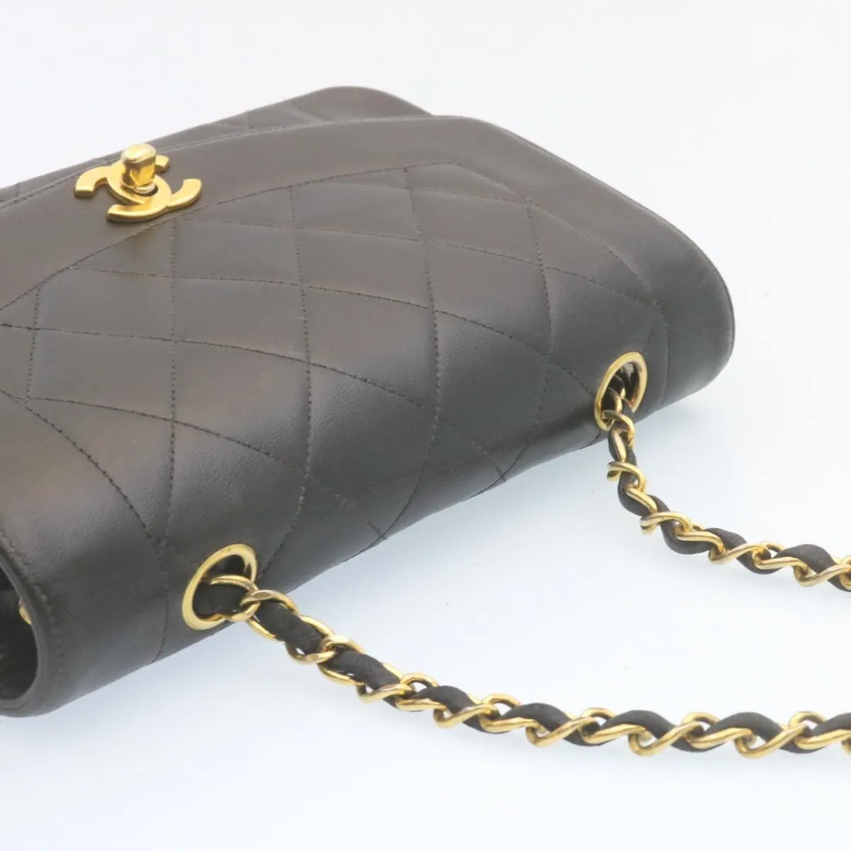 Chanel Chain Turn Lock Diana Matelasse Shoulder Bag Lamb Skin Black  28470A
