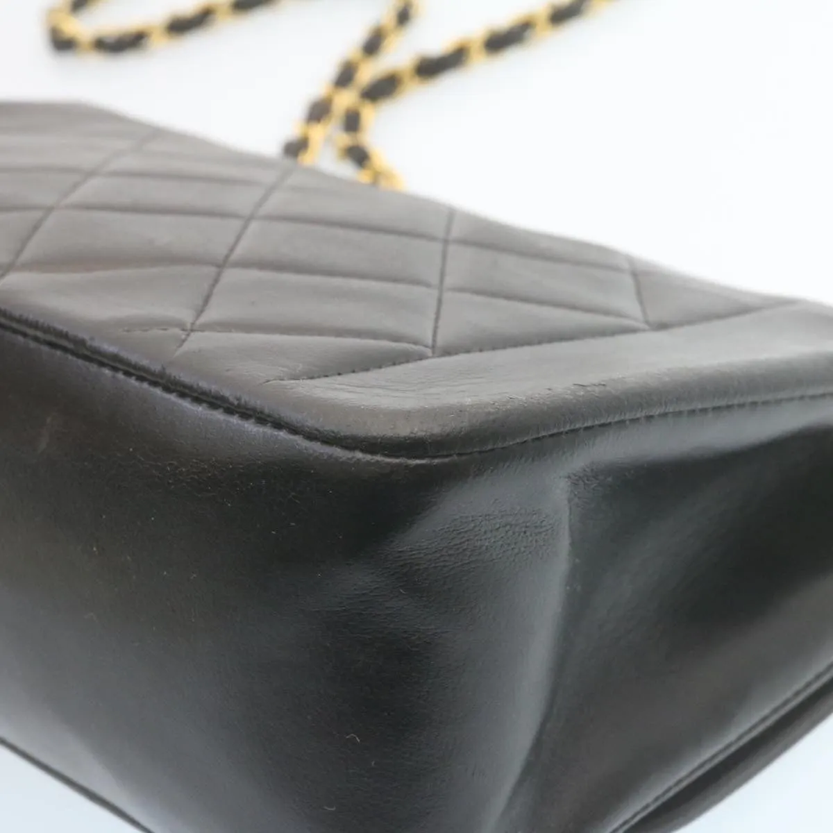Chanel Chain Turn Lock Diana Matelasse Shoulder Bag Lamb Skin Black  28470A