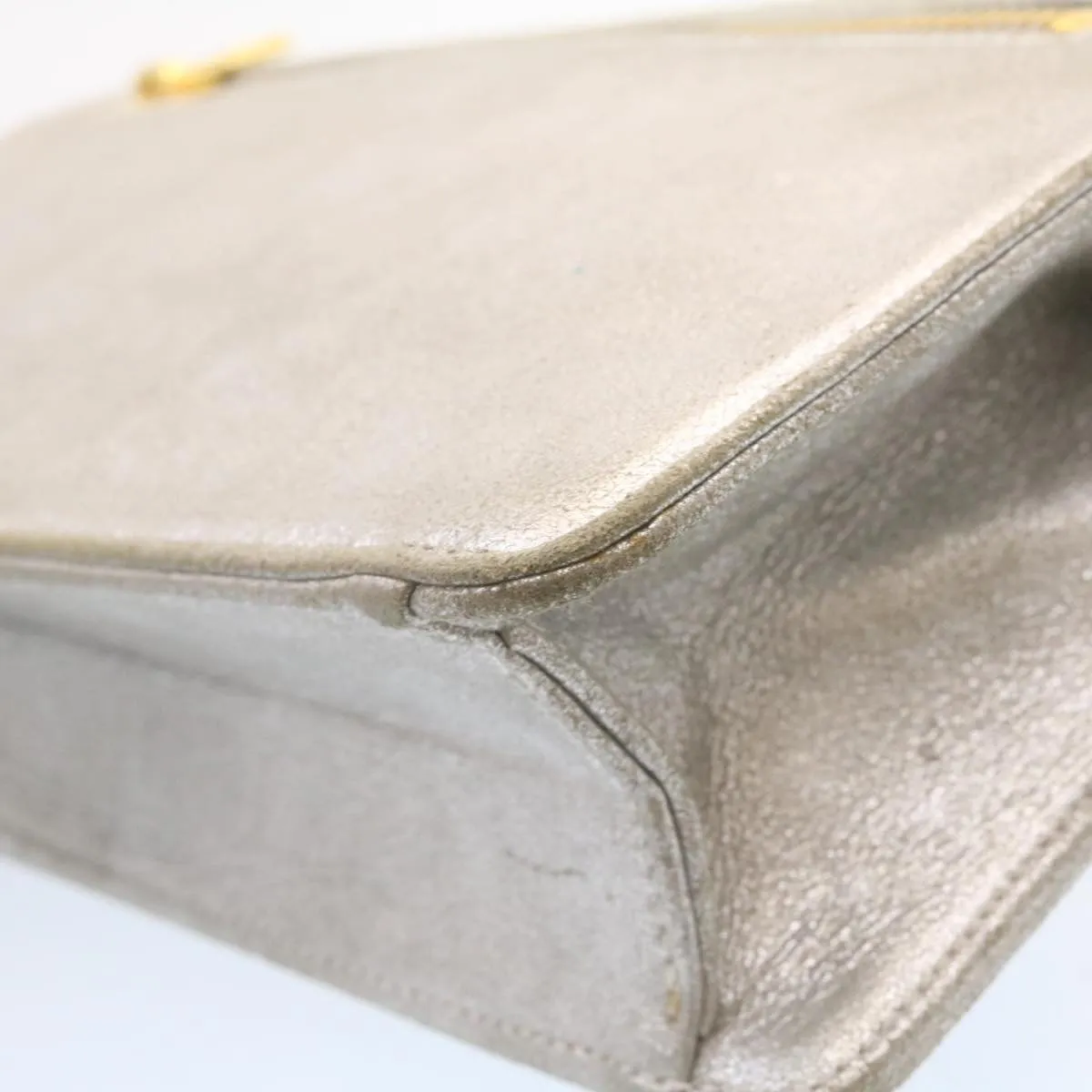 Chanel Clutch Bag Leather Silver CC Auth 26857A