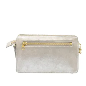 Chanel Clutch Bag Leather Silver CC Auth 26857A