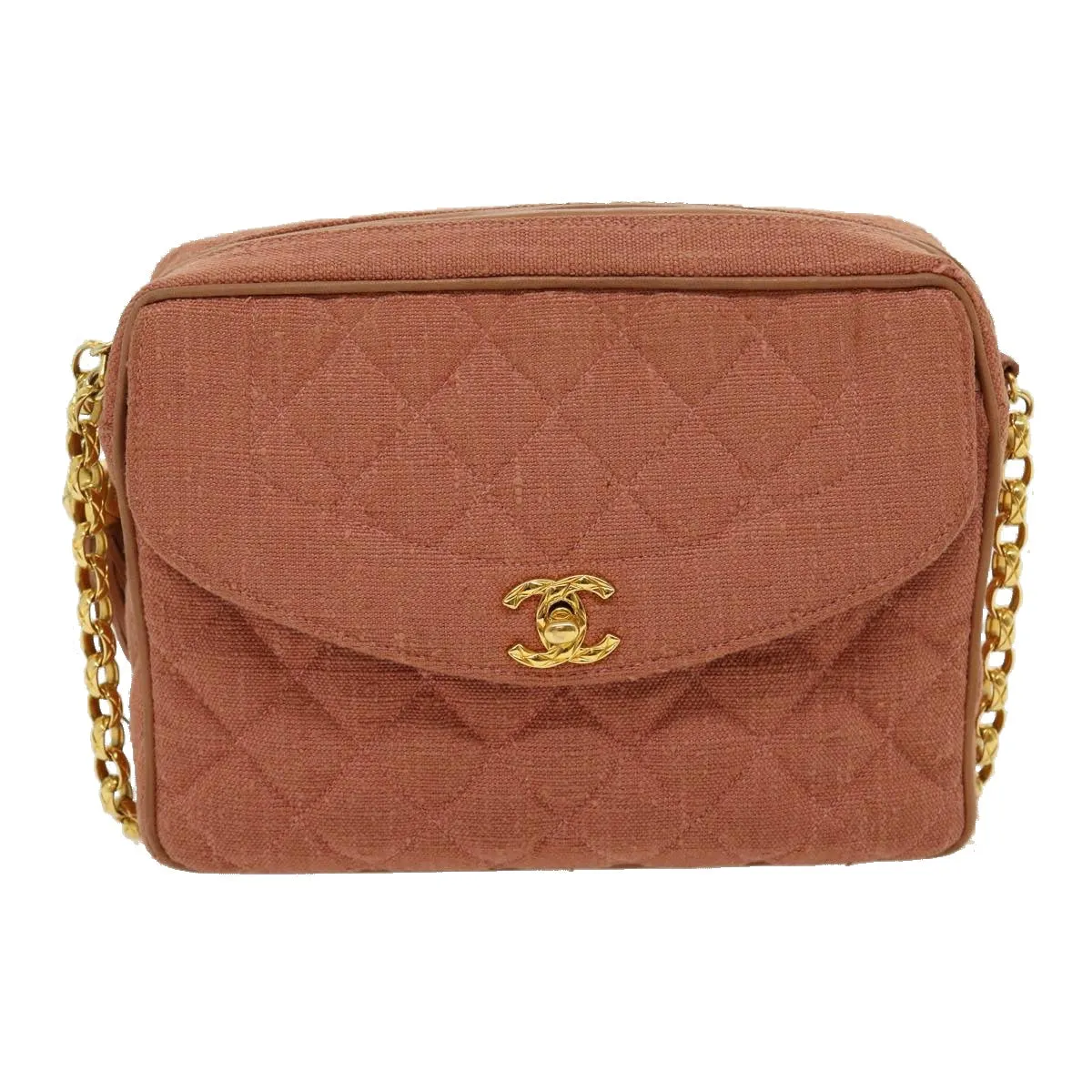 Chanel Diana Turn Lock Chain Shoulder Bag Linen Fringe Pink CC  30153A