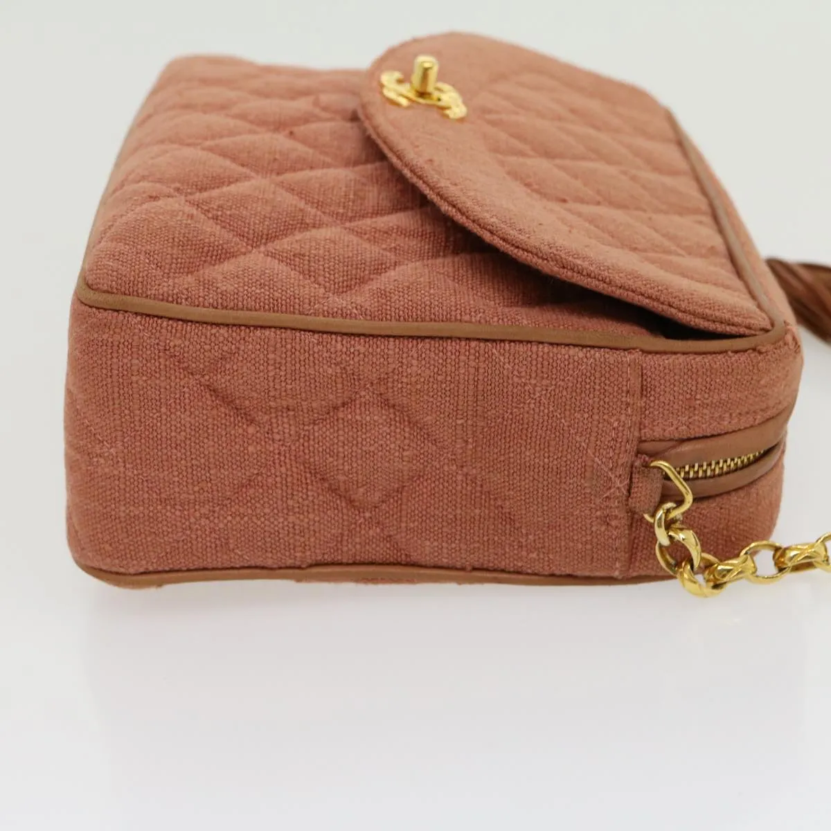 Chanel Diana Turn Lock Chain Shoulder Bag Linen Fringe Pink CC  30153A