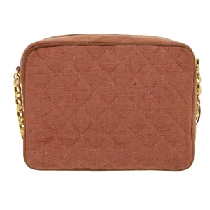 Chanel Diana Turn Lock Chain Shoulder Bag Linen Fringe Pink CC  30153A