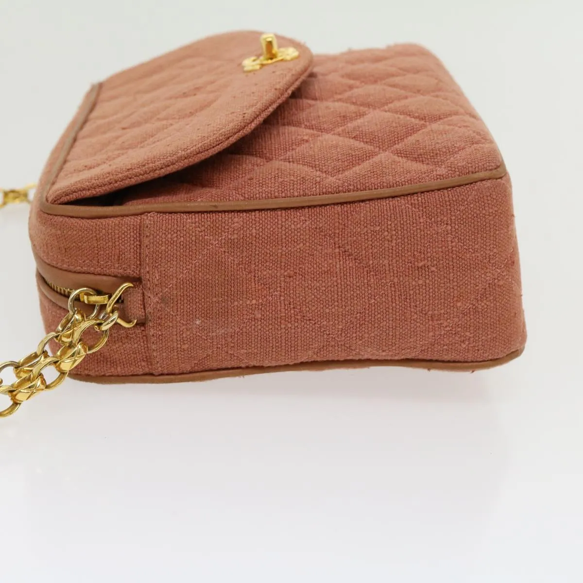 Chanel Diana Turn Lock Chain Shoulder Bag Linen Fringe Pink CC  30153A