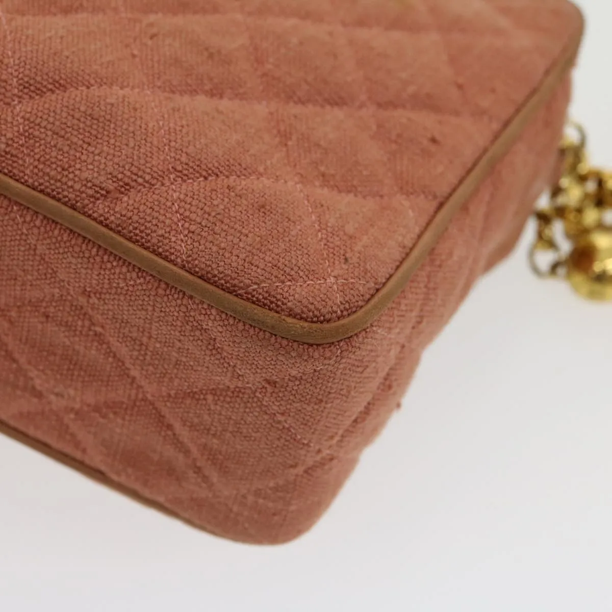 Chanel Diana Turn Lock Chain Shoulder Bag Linen Fringe Pink CC  30153A
