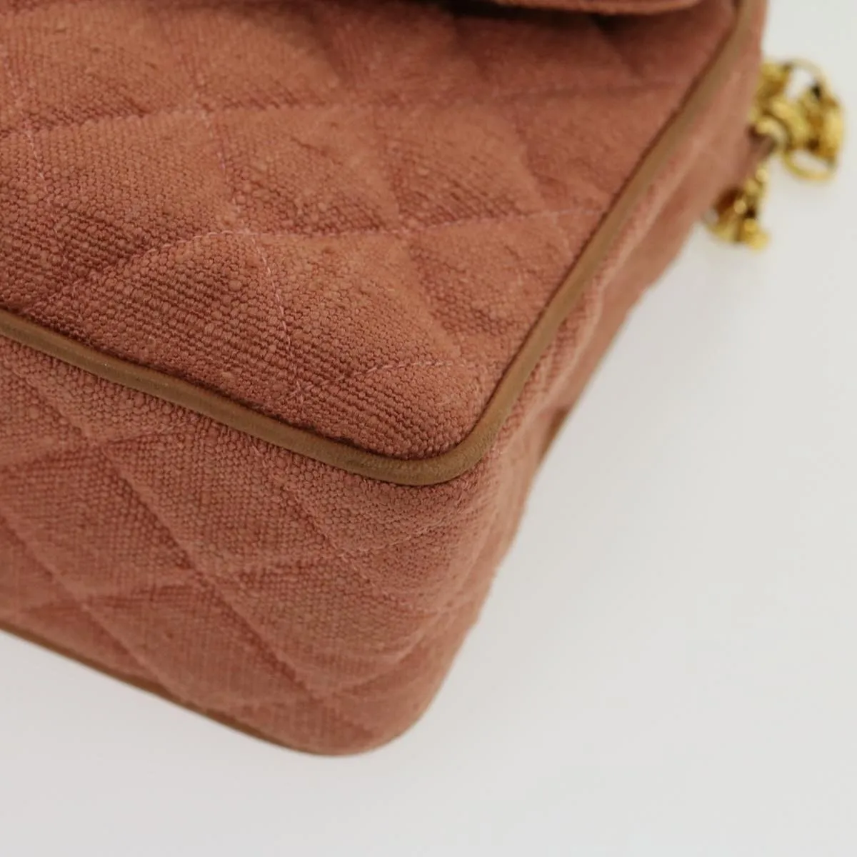 Chanel Diana Turn Lock Chain Shoulder Bag Linen Fringe Pink CC  30153A