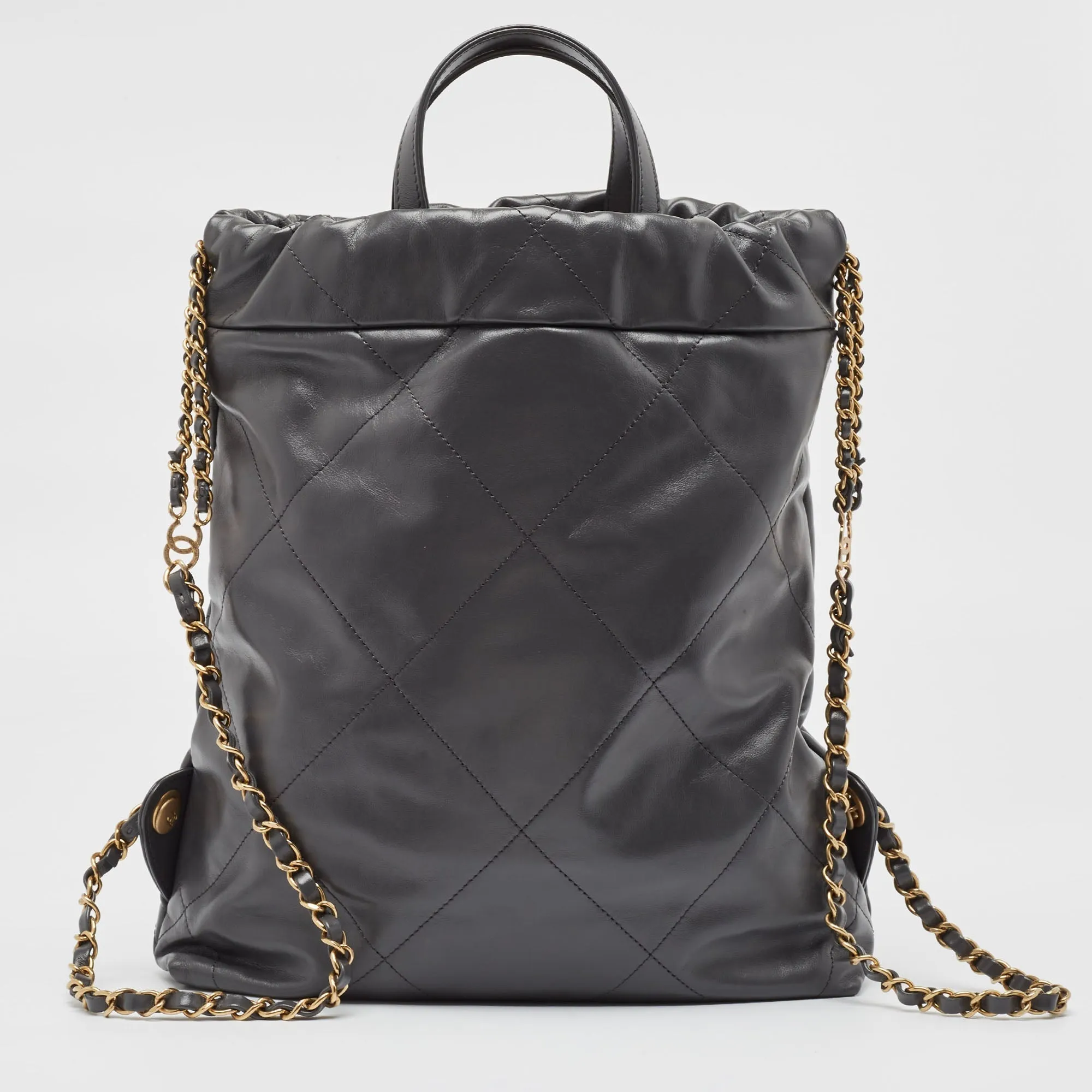 CHANEL Grey Quilted Leather 22 Backpack