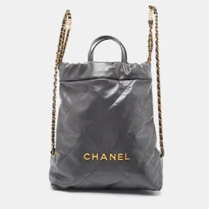 CHANEL Grey Quilted Leather 22 Backpack