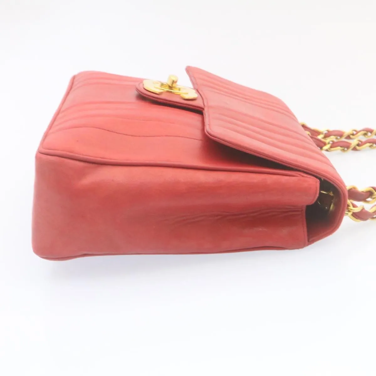 Chanel Mademoiselle Big Coco Double Chain Shoulder Bag Lamb Skin Red  29129A