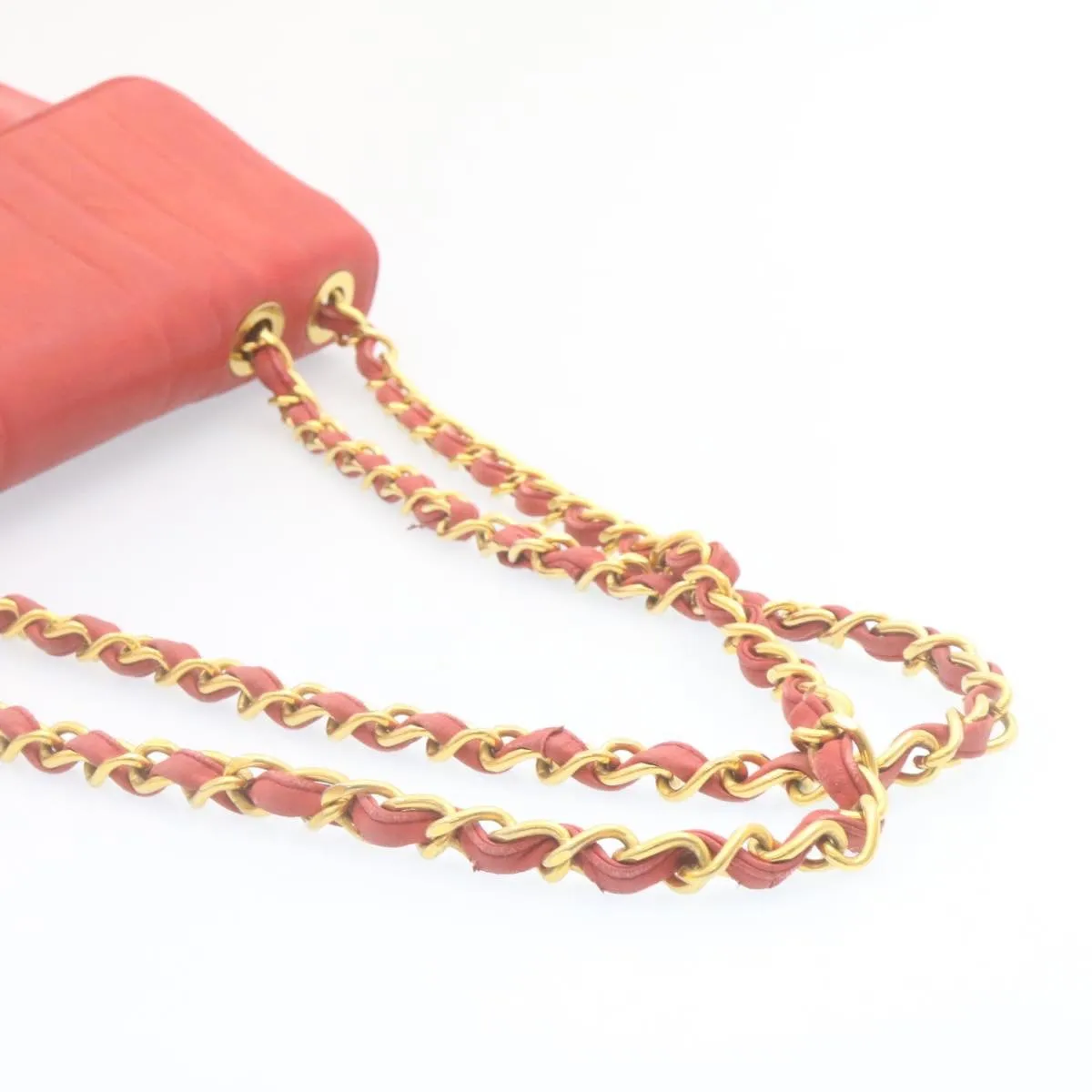 Chanel Mademoiselle Big Coco Double Chain Shoulder Bag Lamb Skin Red  29129A