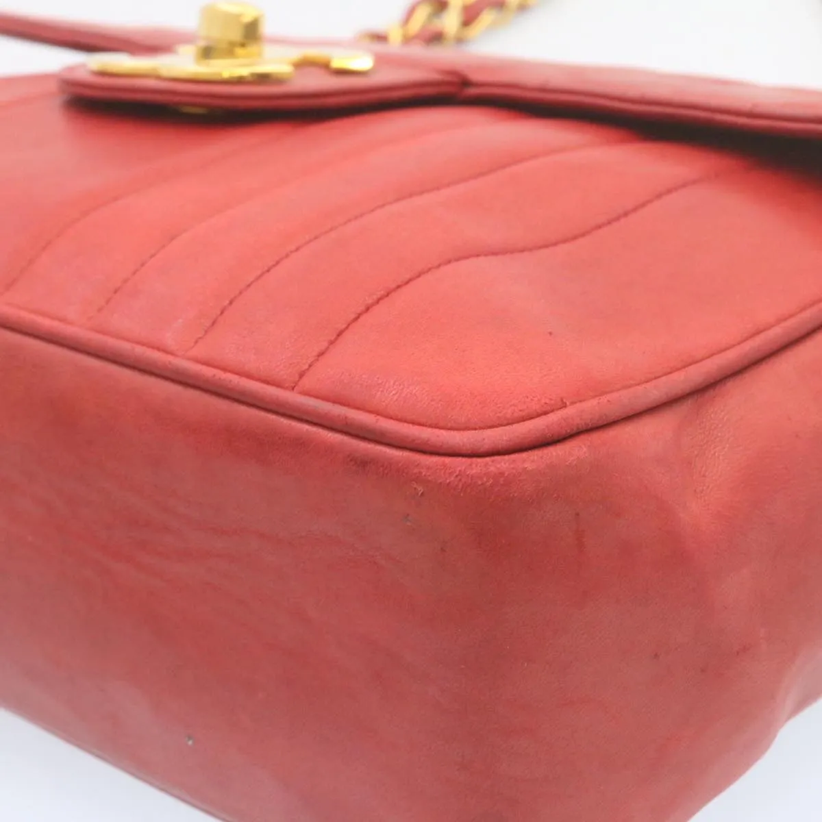 Chanel Mademoiselle Big Coco Double Chain Shoulder Bag Lamb Skin Red  29129A