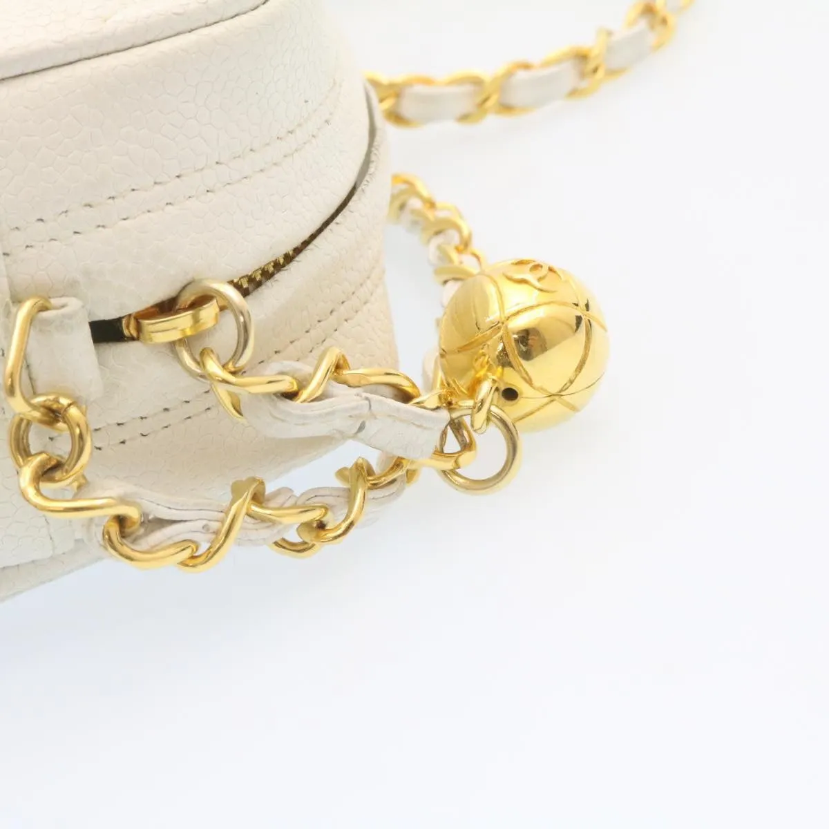 Chanel Matelasse Chain Shoulder Bag Caviar Skin Gold White CC  am1370gA