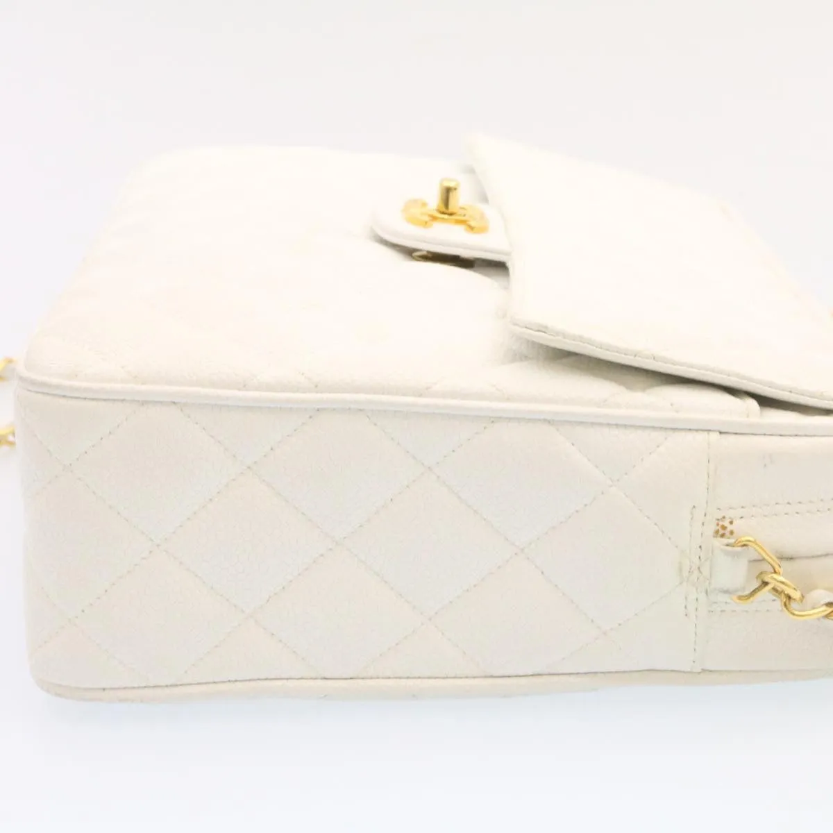 Chanel Matelasse Chain Shoulder Bag Caviar Skin Gold White CC  am1370gA