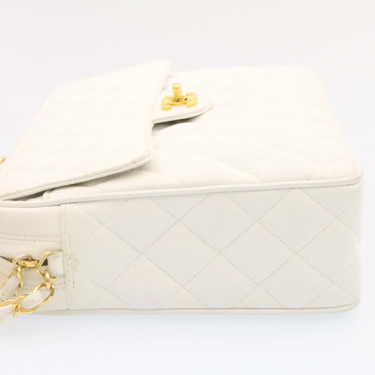 Chanel Matelasse Chain Shoulder Bag Caviar Skin Gold White CC  am1370gA