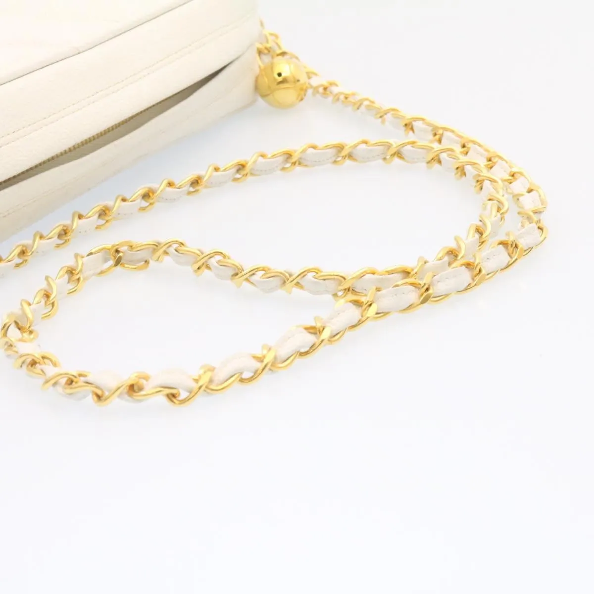 Chanel Matelasse Chain Shoulder Bag Caviar Skin Gold White CC  am1370gA