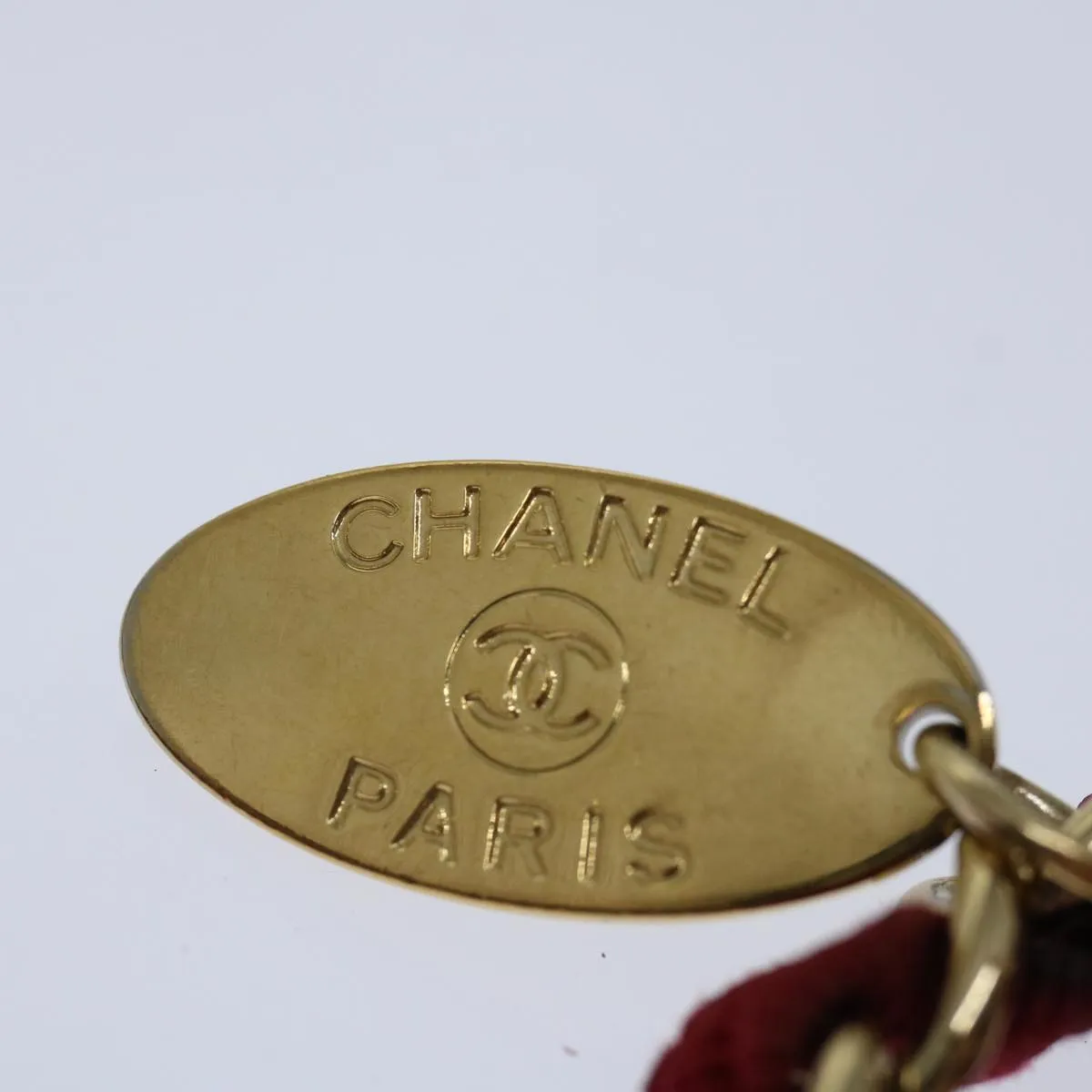 CHANEL Matelasse Chain Shoulder Bag Cotton White Navy CC Auth 69062A