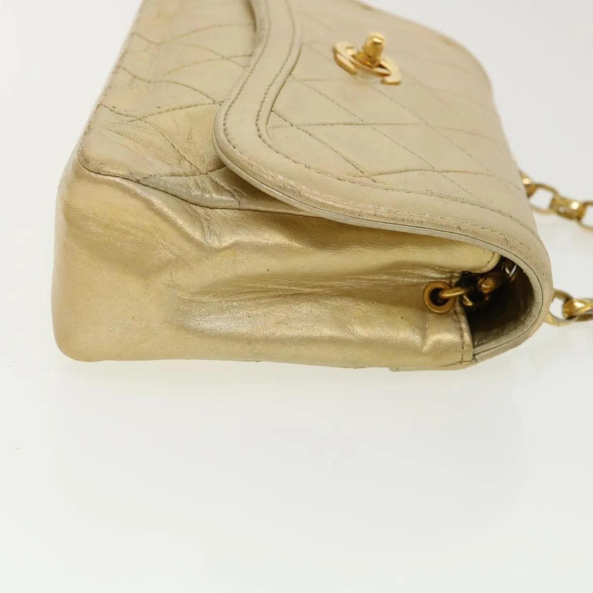 Chanel Matelasse Turn Lock Chain Shoulder Bag Lamb Skin Gold CC  31382A