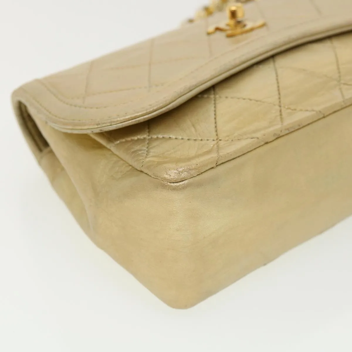 Chanel Matelasse Turn Lock Chain Shoulder Bag Lamb Skin Gold CC  31382A