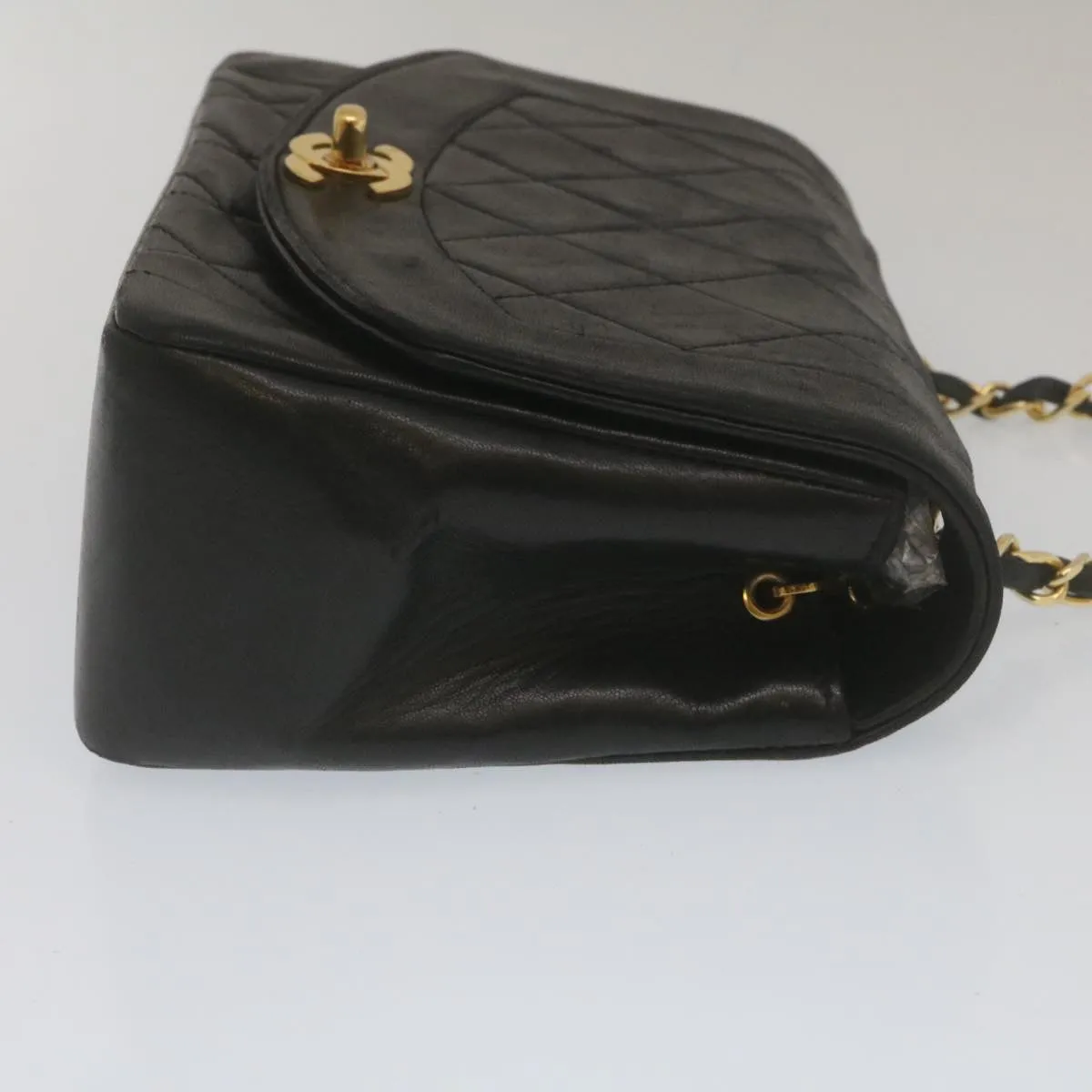 Chanel Matelasse Turn Lock Diana Chain Shoulder Bag Lamb Skin Black  lt403A