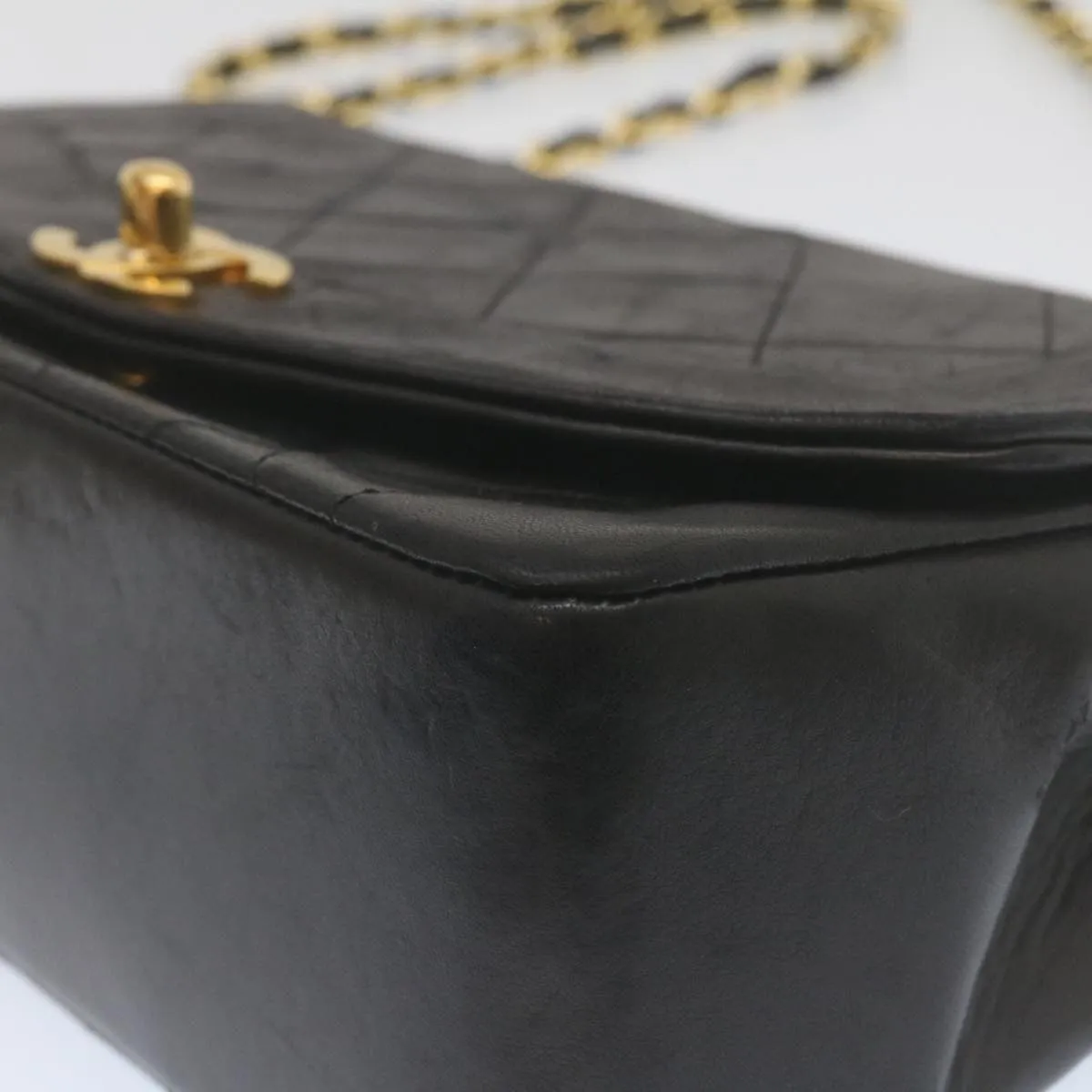 Chanel Matelasse Turn Lock Diana Chain Shoulder Bag Lamb Skin Black  lt403A