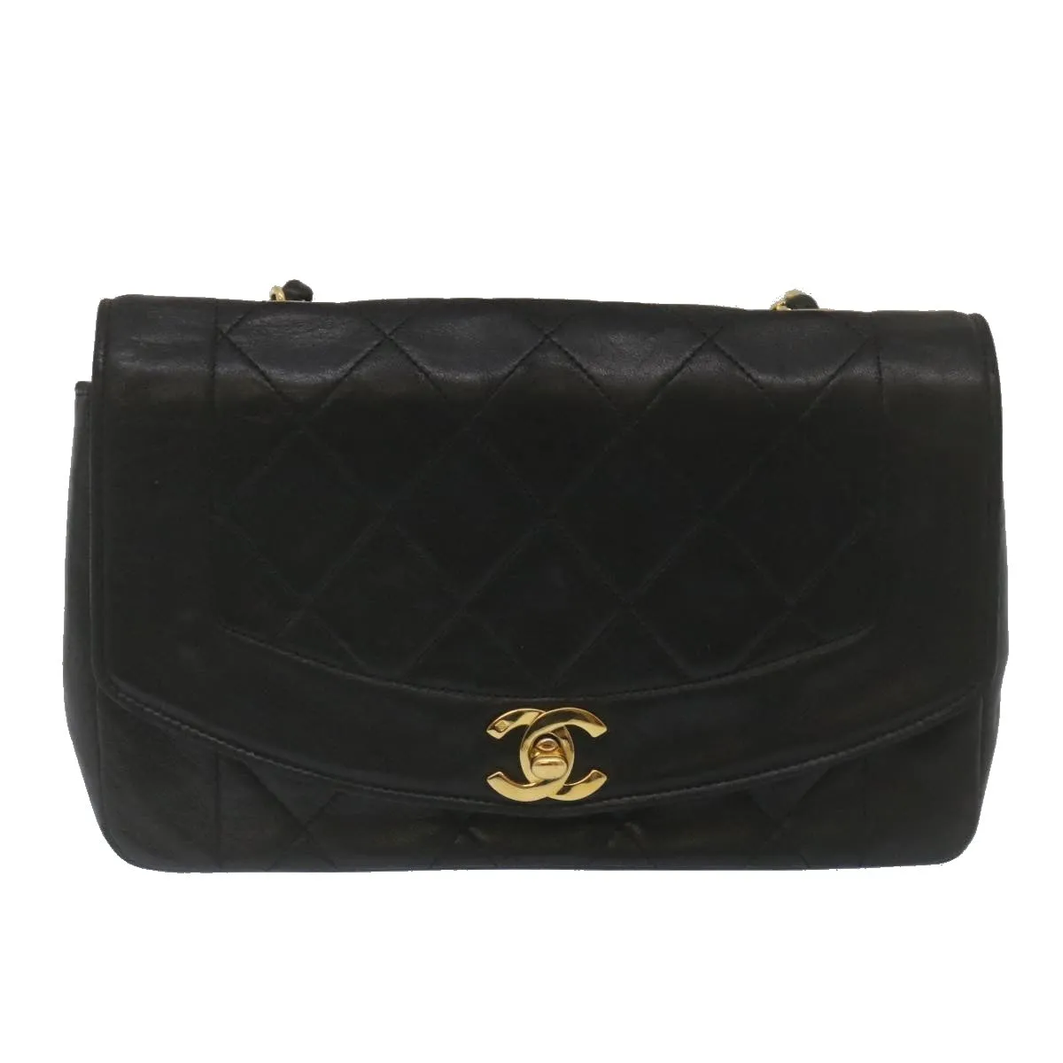 Chanel Matelasse Turn Lock Diana Chain Shoulder Bag Lamb Skin Black  lt403A