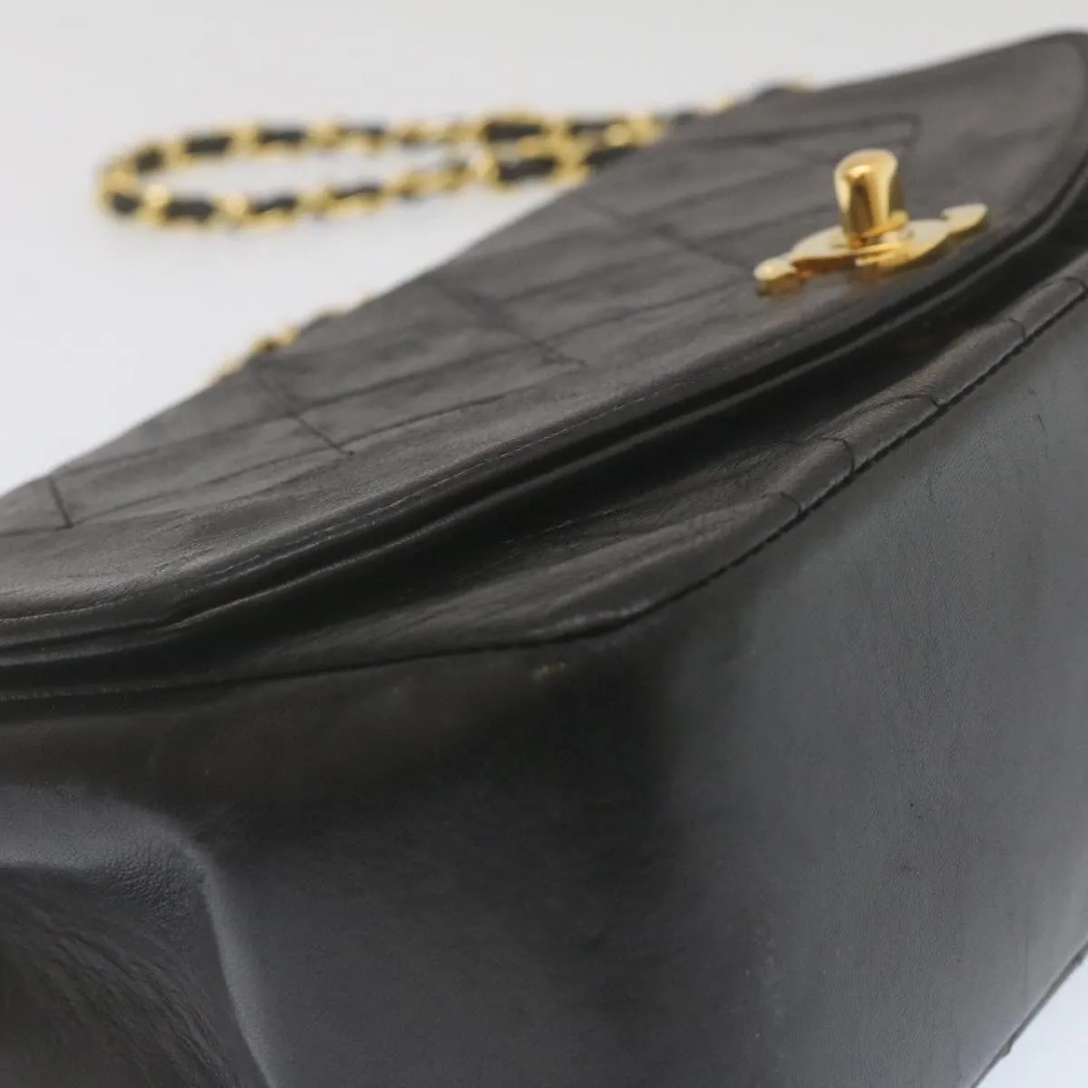Chanel Matelasse Turn Lock Diana Chain Shoulder Bag Lamb Skin Black  lt403A