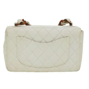 Chanel Matelasse Turn Lock Shoulder Bag Lamb Skin Brown White CC  32160A