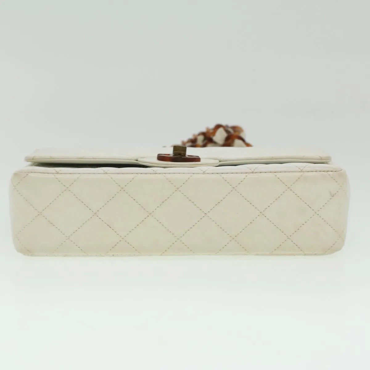 Chanel Matelasse Turn Lock Shoulder Bag Lamb Skin Brown White CC  32160A