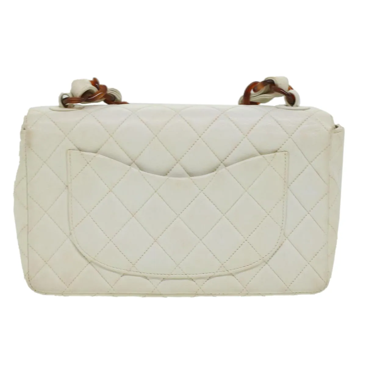 Chanel Matelasse Turn Lock Shoulder Bag Lamb Skin Brown White CC  32160A